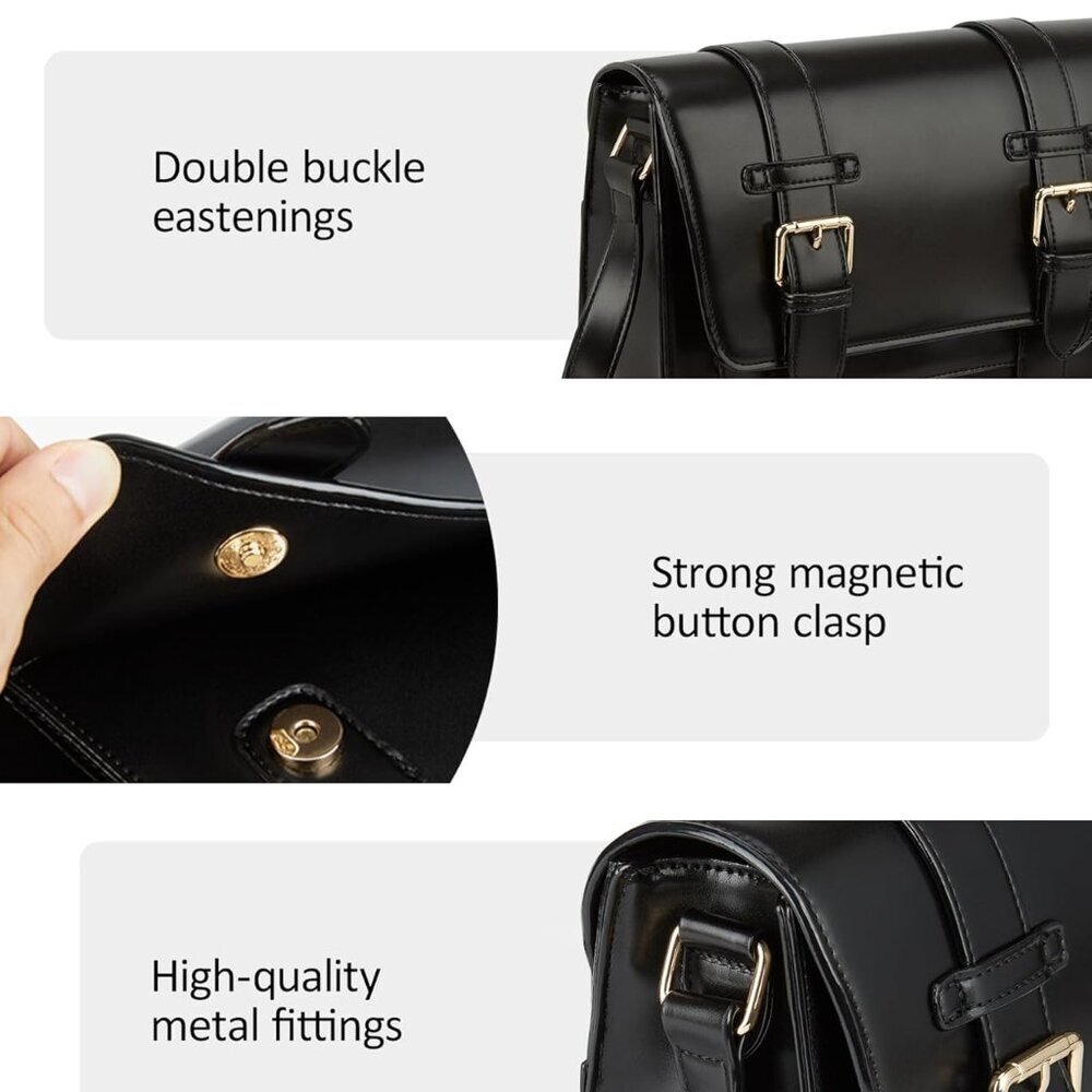 Women's PU Leather Crossbody Messenger Bag Vintage Satchel Purse Work College Sh - Picture 5 of 6